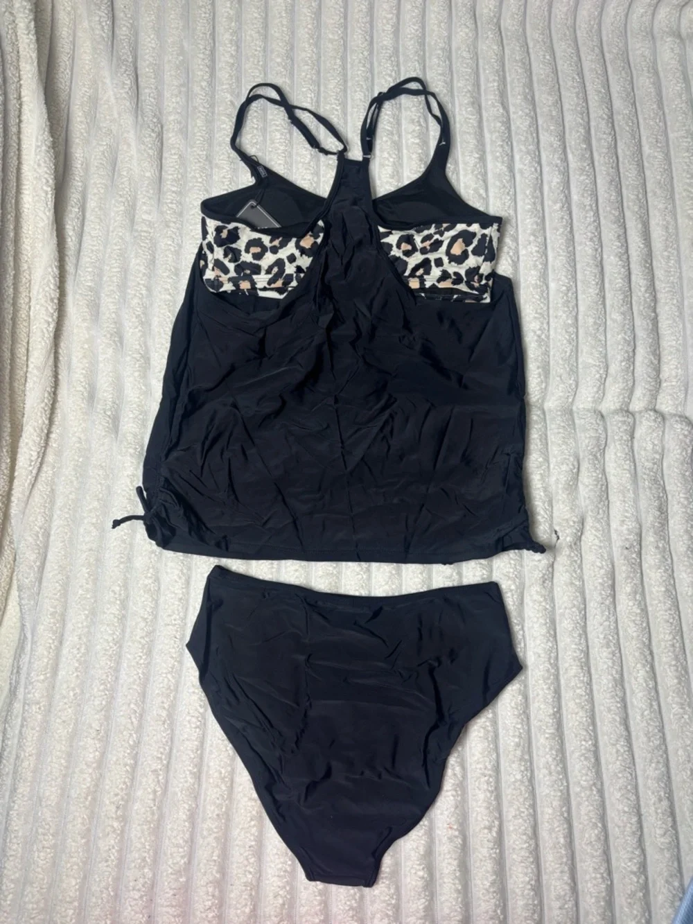 Zaful Black Tankini with Camo-Trim Straps
